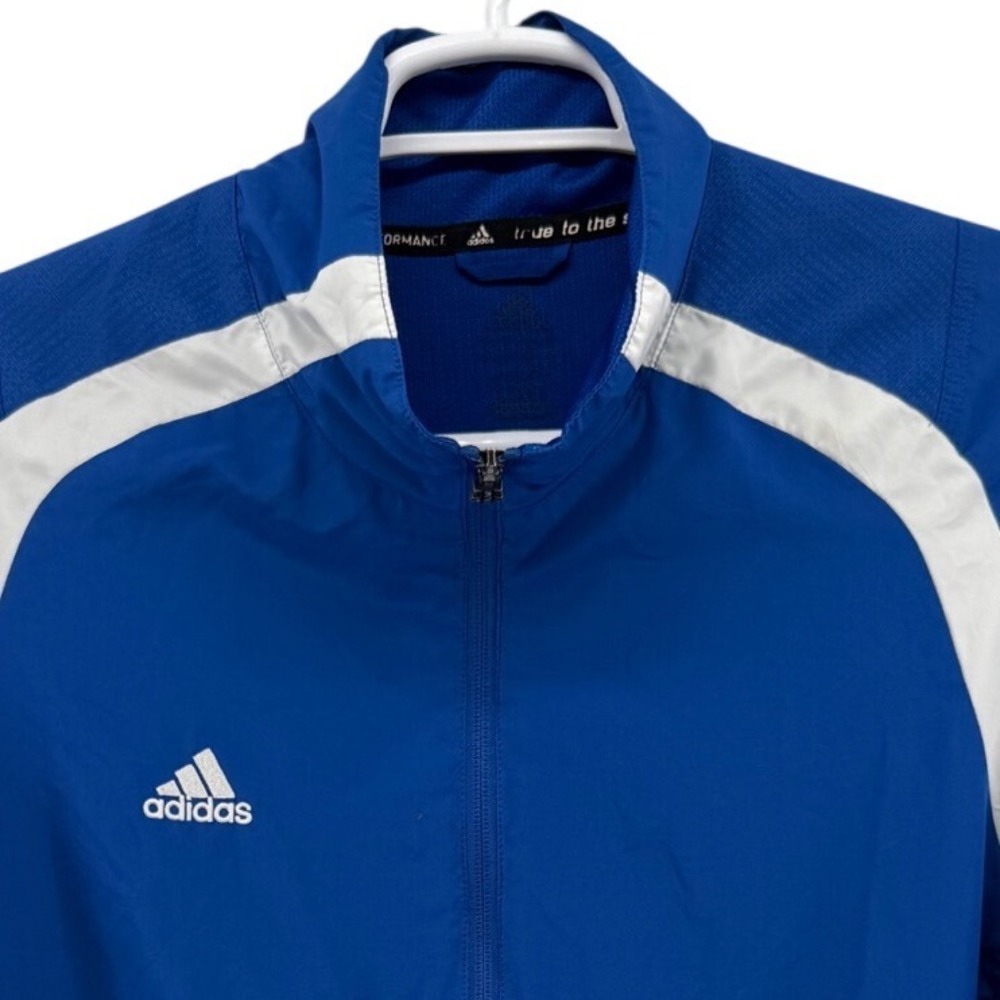 Adidas Mens Performance Track Jacket Royal Blue White Full Zip Mock Neck Large
